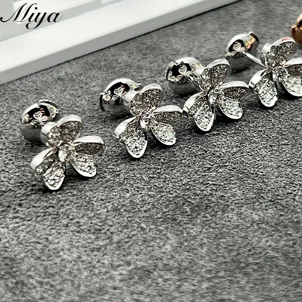 Van Cleef 18K silvery Gold Mini Full Diamond Earrings Jewelry Wholesale for Women