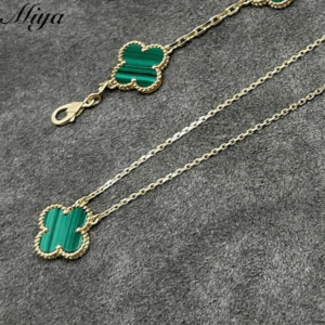 Van Cleef 18K Gold Green Onyx Clover Necklace Classic Inspiration Jewelry Factory Wholesale Women's Style