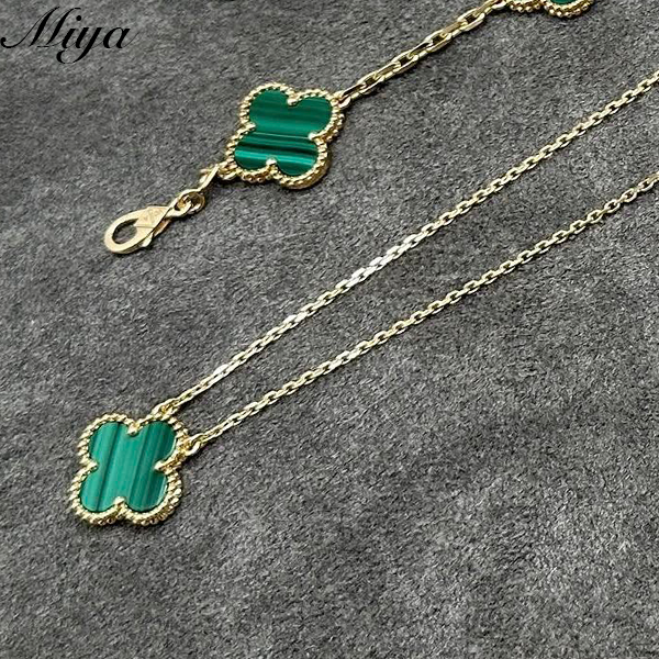 Van Cleef 18K Gold Green Onyx Clover Necklace Classic Inspiration Jewelry Factory Wholesale Women's Style